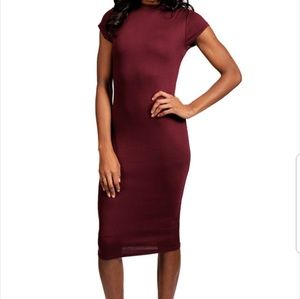5 for $25!! Burgundy Cap Sleeve Bodycon Midi Dress